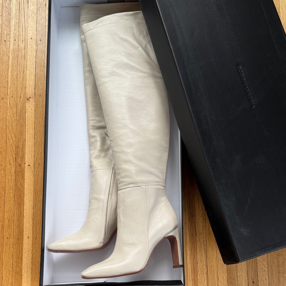 BCBGMaxAzria Elegant Cream Over the Knee Boots